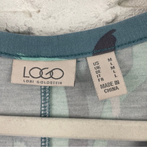 LOGO by Lori Goldstein Button Front Knit Cardigan Tunic Teal Abstract Print M - Picture 14 of 16